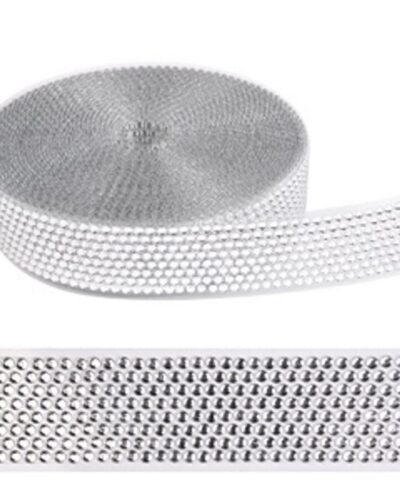 Nastro 8 file Strass Argento H4cm