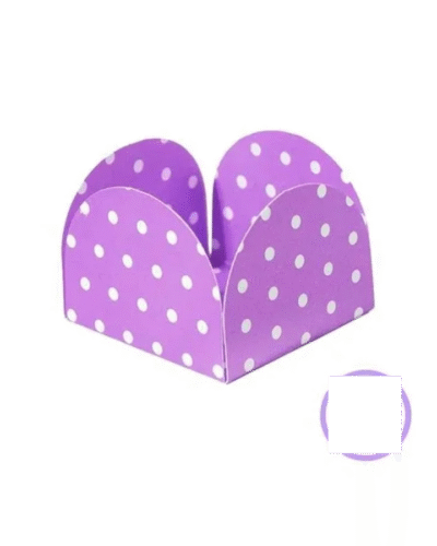 PIROTTINI PER CONFETTI TARTUFO LILLA CON PALLINI BIANCHI in forma di piccola scatola - 50 pezzi